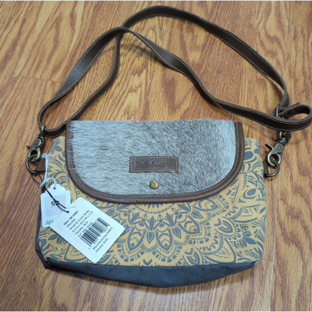 Sixtease Afterlife Upcycled Canvas Hairon Hide Leather Crossbody Bag NWT